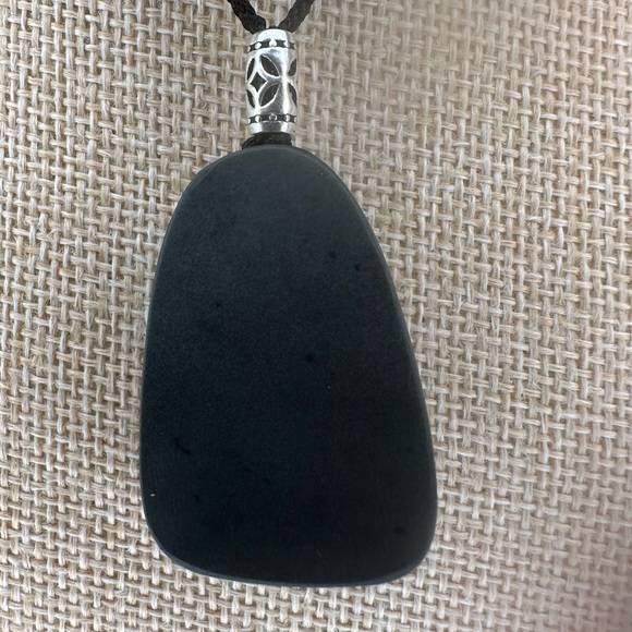 Tai Chi Stone Deer Pendant Necklace, Sterling Silver Accent on Adjustable Rope - Picture 4 of 9